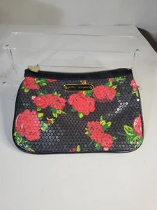 Betsey Johnson - Borsa per trucco rose fiori rossi 9,5" x 6,5" - Foto 1 di 7