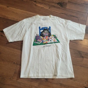 Vintage CRAZY Shirts Kliban Cat T Shirt taglia Large bianco San Francisco USA 3A - Foto 1 di 4