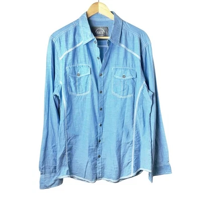 Camisa con hebilla abotonada para hombre talla grande Y2K azul occidental ligera informal  Foto 1 de 4