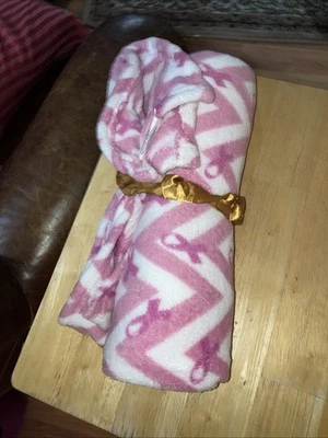pink Bows And White Breast Cancer Awareness plush throw blanket New No Tags - Image 1 of 3