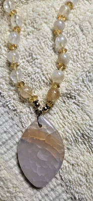 YELLOW & WHITE DRAGON VEIN PENDANT NECKLACE BEADED WITH CITRINE & FLUORITE - Image 1 of 3