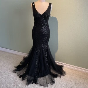 Laluxela schwarzes Pailletten Abendkleid Meerjungfrau, Witchy Goth, Vamp, Fee, Gr. XL - Bild 1 von 10