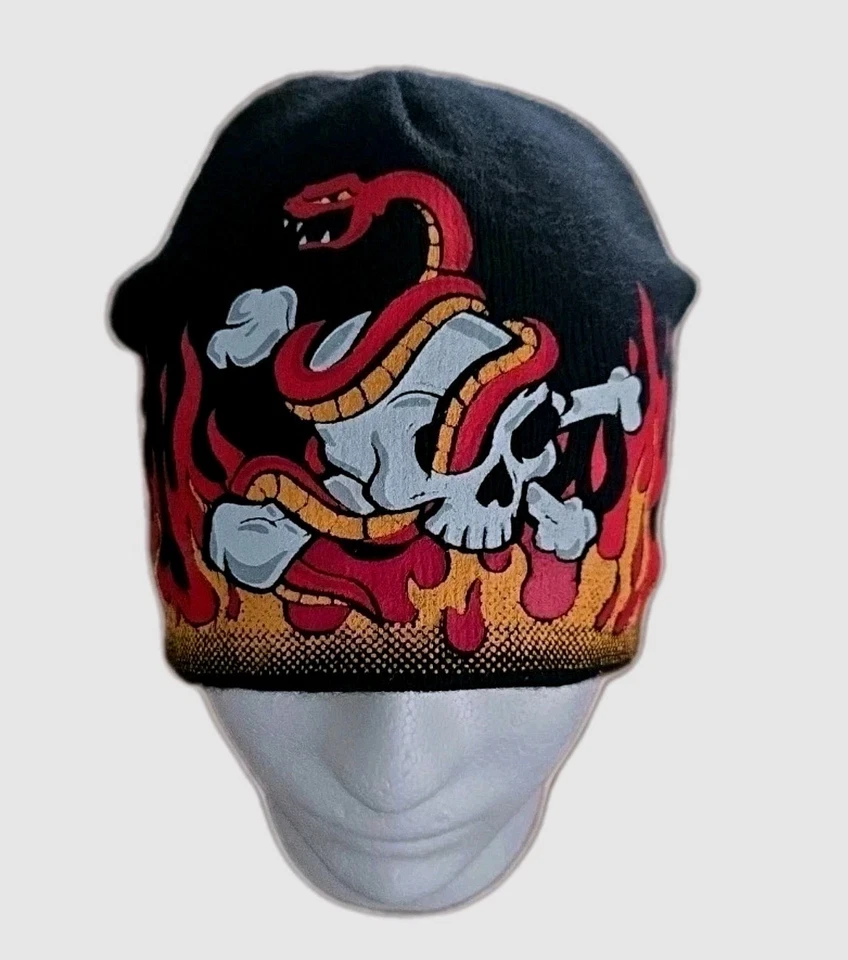 Joe Boxer Gorro Y2K Tejido Sombrero Llamas Calavera Serpiente Ropa de Calle Grunge Motocicleta Foto 1 de 4