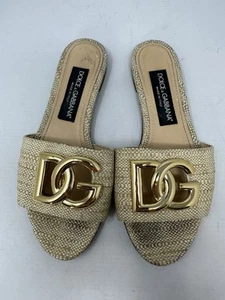 Dolce & Gabbana Bianca "DG" Logo Raffia Women's Slides / Tan / Size 36 1/2 - Picture 1 of 9