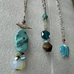 Vintage - jetzt 3 Stück bunte echte Steine Achate Halskette Basteln Schmuck Konvolut #1 - Bild 1 von 6