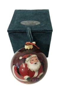 Papá Noel con regalos vidrio pintado árbol de Navidad adorno bola terciopelo caja 2001 - Imagen 1 de 6