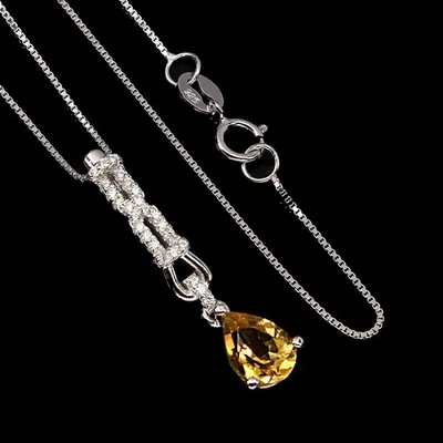 Collana in argento sterling 925 pera giallo citrino 8x6 mm gemma gioielli 18 - Immagine 1 di 4