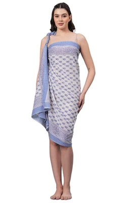 Maiô feminino indiano estampa bloco mão sarong biquíni praia azul cover ups EUA - Imagem 1 de 4