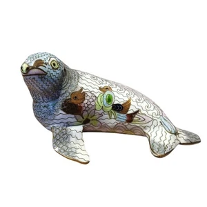 "Estatuilla de cerámica pintada a mano de león marino chino Cloisonne de colección 5"" L" - Imagen 1 de 11