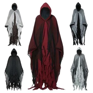 Adult Halloween Grim Reaper Costume Scary Cloak Witch Hooded Cape Cosplay Props - Picture 1 of 16