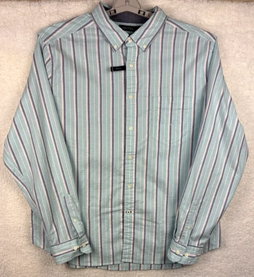 Camisa elástica Nautica XXL verde azul a rayas manga larga abotonada para hombre Foto 1 de 4