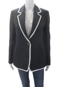 Lafayette 148 New York Womens One Button Contrast Blazer Jacket Navy White 2 - Picture 1 of 8