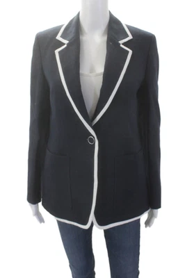 Lafayette 148 New York Womens One Button Contrast Blazer Jacket Navy White 2 - Image 1 of 4