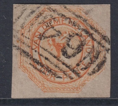 Tamania/ Van Diemensland 1853 4d Classic stamp CANC VF / CAT VALUE $500 - Image 1 of 2