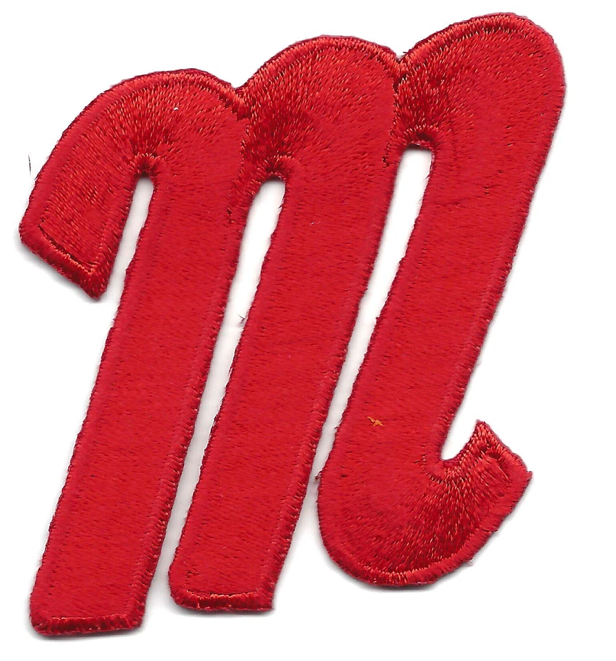 LETTERS - Red Script  2" Letter "M" - Iron On Embroidered Applique - Image 1 of 1