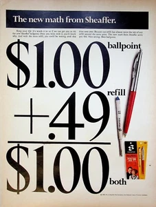 Bolígrafos Sheaffer 1966 de colección años 60 anuncio impreso nuevo matemáticas bajo precio 49¢ - Imagen 1 de 1