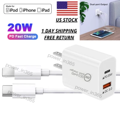 Para iPhone XR 11 12 13 PD 20W QC Cargador Rápido Cubo Adaptador de Alimentación Enchufe Cable USB C Foto 1 de 4