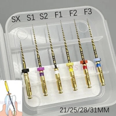 Paquete de 6 limas giratorias dentales endo SX-F3 NITI limas seguras para conductos radiculares 21/25/28/31 mm Foto 1 de 4