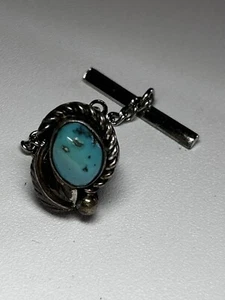 Vintage Navajo Signed H. Wood Native American Sterling Silver Turquoise Tie Tack - Picture 1 of 9