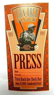 RARE Original 1991 San Francisco Giants Turn Back the Clock Game Day PRESS PASS - Image 1 of 4