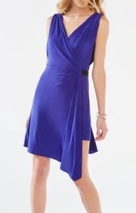 $248!! BCBG MaxAzria Eda Asymmetric Faux Wrap Tiered Dress navy Blue XS sz 2 - Picture 1 of 3