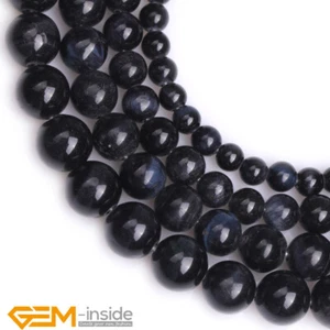 Natural Blue Tiger's Eye Gemstone Round Big Hole Jewelry Making Loose Beads 15" - Picture 1 of 24