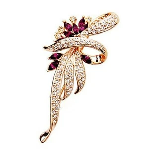 BROOCH Burgundy Crystal & Rhinestone Retro Pin-on Brooch Gift for Mum - Picture 1 of 6