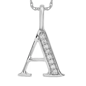 14K Solid White Gold Diamond Letter A Initial Necklace - Picture 1 of 3