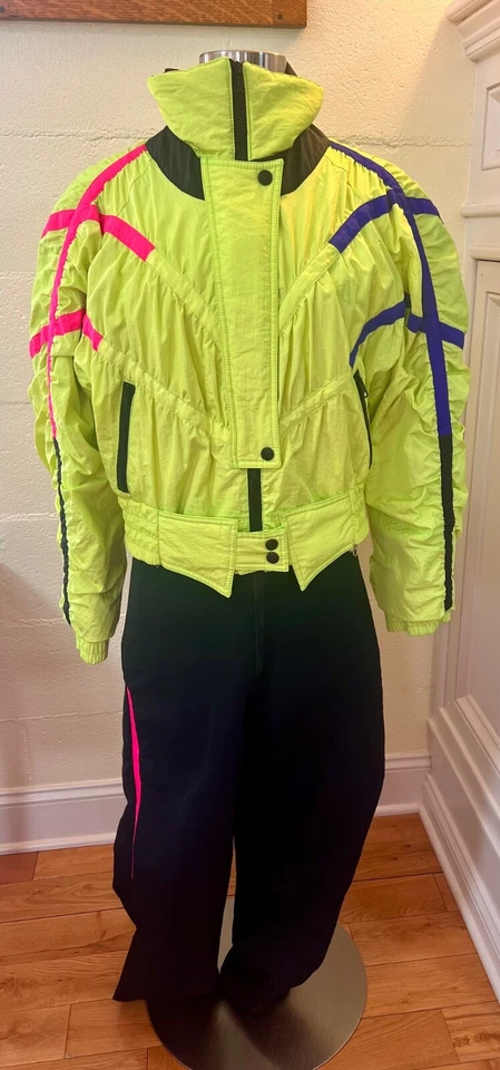 Vtg Obermeyer Finale 1-Piece Zip-Front Women's Neon Yellow Snow/Ski Suit Size 8 - Image 1 of 4