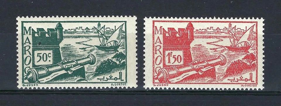 Marruecos francés 1939 Sc# 159a y Sc# 168 murallas de venta cañón MNH Foto 1 de 1