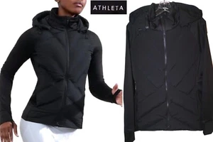 ATHLETA Inlet Jacket Black 90% Down Puffer SZ Large Knit Sleeves Removable Hood - Picture 1 of 19