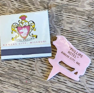 Vintage Phillips Hotel Kansas City MO Restaurant Cow Steak Marker + Matchbook - Picture 1 of 6