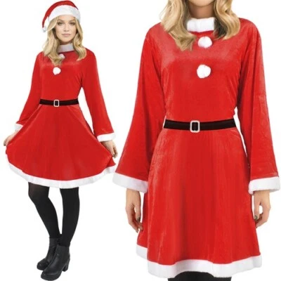 BEMI Weihnachtsfrau Kostüm Mrs. Santa Claus Outfit Snowflake Cosplay 3-tlg.