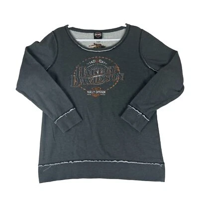 Harley Davidson Long Sleeve Crew Neck Women SIZE XL Gray Foto 1 de 4