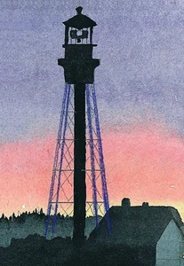 Tarjetas de notas de acuarela del faro de Cape Charles atardecer, bahía de Chesapeake isla Smith - Imagen 1 de 2
