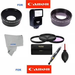 58MM WIDE ANGLE+TELEPHOTO ZOOM+FLASH KIT FOR CANON REBEL EOS T1 T2 T3 T3I T4 T4I - Picture 1 of 12