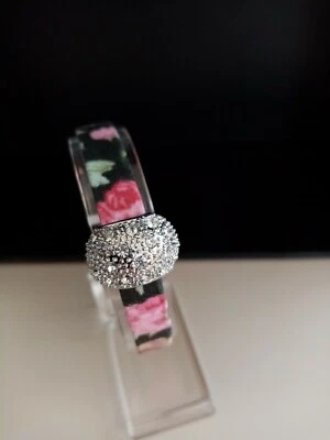 Schmuck Armband, Stoffband Blumenmuster schwarz, grün, rosa mit XXL Spacer 19 cm - Bild 1 von 3