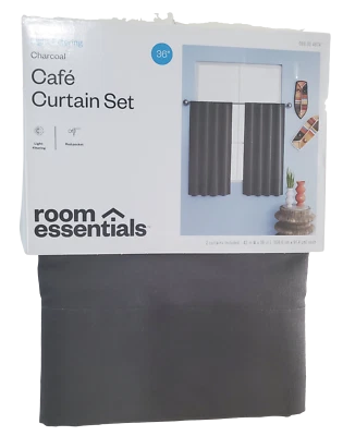 Room Essentials Light Filtering Charcoal Cafe Curtain Set (42" x 36") Includes 2 - Image 1 of 2