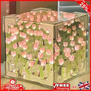 Tulip Night Light Handmade DIY Magic Cube Tulips Flower Table Lamp Mirror (1A) - Picture 1 of 11