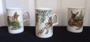 Ashdale Pottery England Set of 3 Coffee Mugs Woodland Designs-Fox, Deer & Birds - Picture 1 of 4