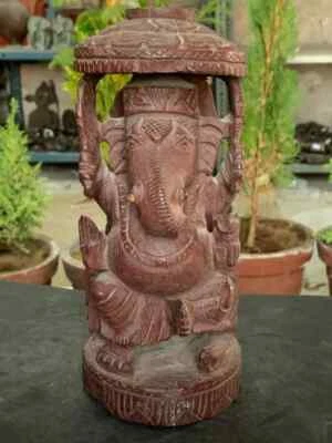 Antica statua statuina seduta in legno fatta a mano Lord Ganesha idolo adoraz... - Immagine 1 di 4