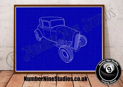 Impresión ilustrativa Hot Rod Blueprint, firmada por el artista Limited, solo 300 Foto 1 de 4