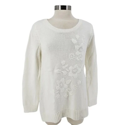 Suéter Style & Co Invierno Blanco Floral Bordado Manga Larga Pullover Nuevo con Etiquetas Xs Foto 1 de 4