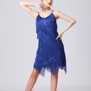 Damen Latin Dance Slipper Kleid Pailletten Quaste Tanzbekleidung schmal Ballsaal Tango Salsa - Bild 1 von 20
