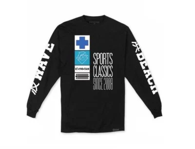 Pink Dolphin SPORTS CLASSIC L/S TEE Black Blue White Screenprint Men's T-Shirt - Image 1 of 2