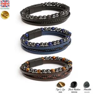 Mens Leather Magnetic Bangle Bracelet Pain Relief Arthritis Health Therapy Gifts
