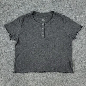 American Eagle Shirt Women Small Gray Henley Short Sleeve Stretch Pullover Adult - Picture 1 of 13