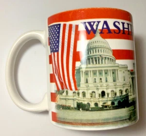 Vintage USA Washington DC Capitol White House American Flag Ceramic Coffee Mug! - Picture 1 of 5