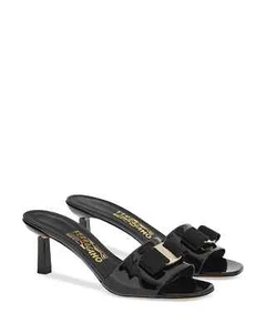 Ferragamo Glo 55 Vara Bow Slides Black Size 9 C New In Box - Picture 1 of 4