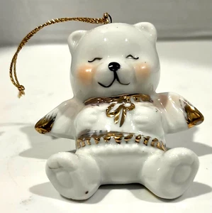Porzellan Engel Teddybär weiß gold Weihnachten 2 Zoll Ornament - Bild 1 von 9